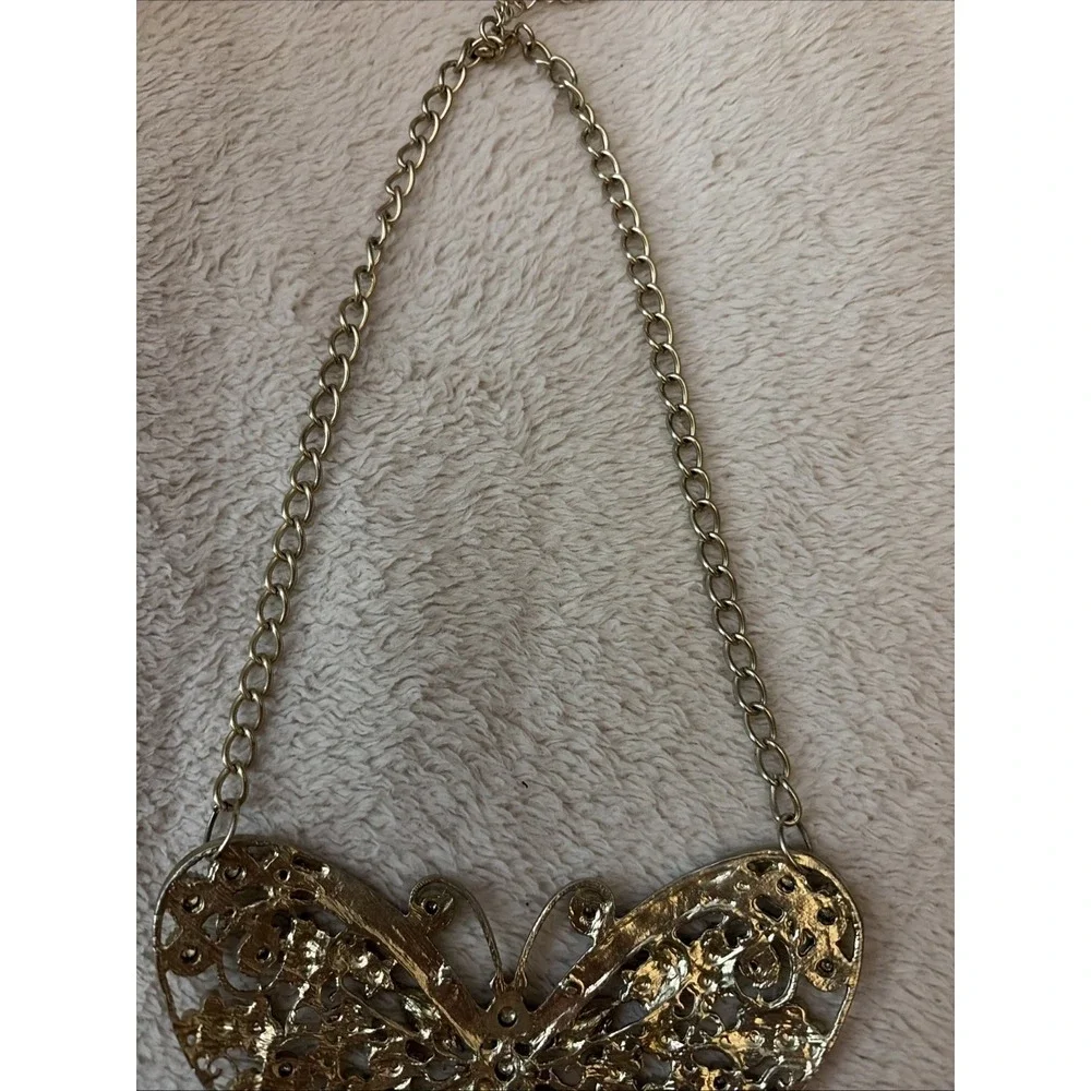 Pink Rhinestone Butterfly Statement Necklace Boho - Picture 5 of 7